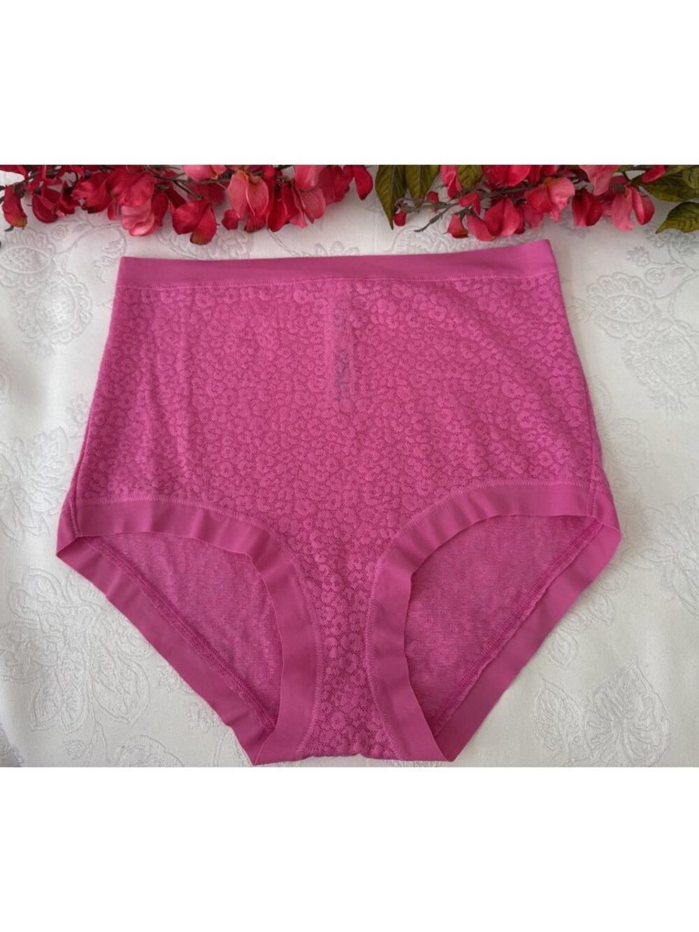 VICTORIA'S SECRET XS ROSE PINK LACE HI RISE BRIEF SLIP PANTIES SUMMER NWT